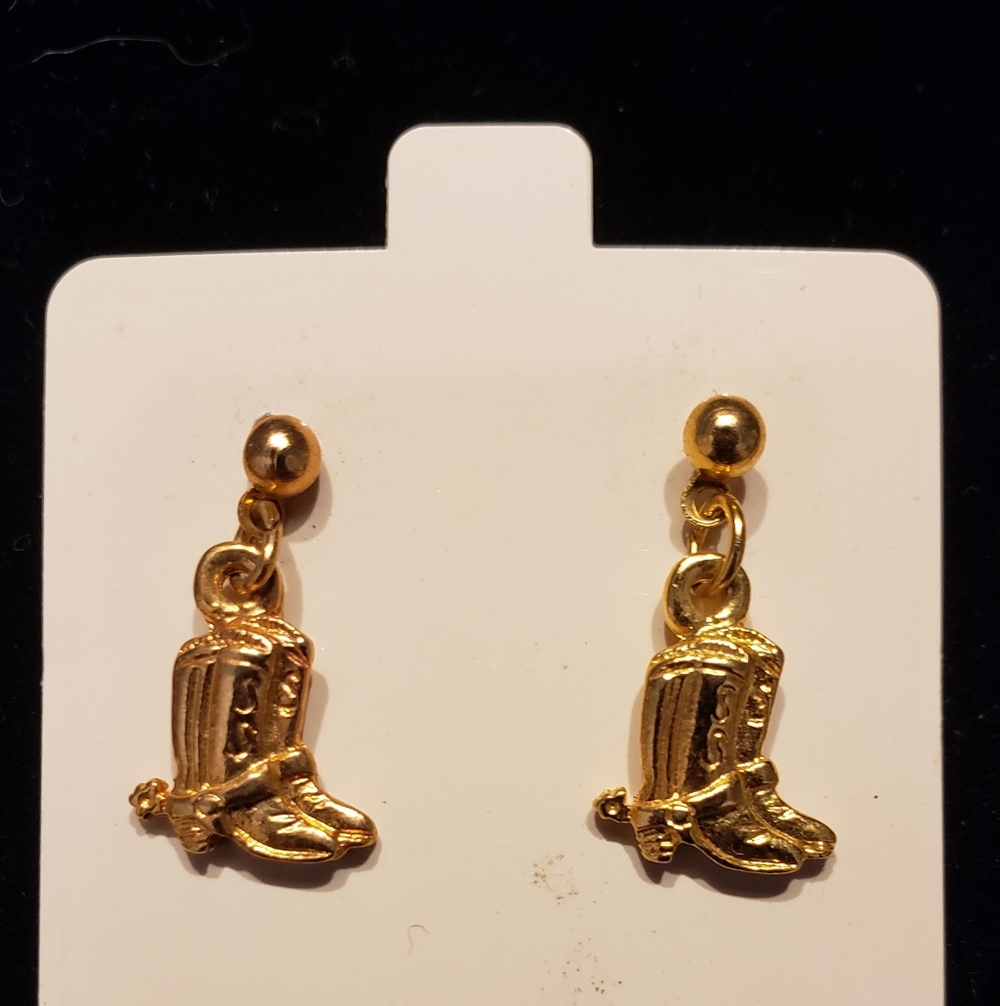 NWOT Golden Boot Earrings, Post Clasp, Perfect Detail, Western Earrings, Tiny